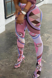 Multicolor Casual Print Patchwork Skinny High Waist Pencil Full Print Bottoms