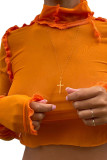 Orange Street Polyester Solid Split Joint O Neck Mid Waist Tops