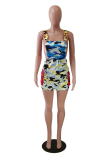 Multi-color Sexy Camouflage Print Patchwork Square Collar Strap Dress Dresses
