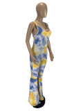 Multicolor Sexy Casual Print Tie Dye Backless U Neck Regular Jumpsuits