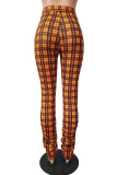 Blue Casual Polyester Plaid Print Boot Cut Bottoms