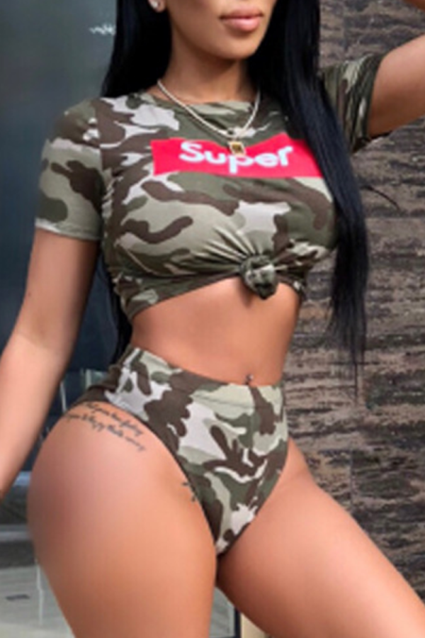 Camouflage Sexy Camouflage Print Letter Swimwears
