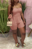 Red Sexy Casual Solid Backless Slit Strapless Sleeveless Two Pieces