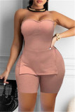 Red Sexy Casual Solid Backless Slit Strapless Sleeveless Two Pieces