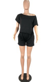 Black Polyester Fashion Casual adult Ma'am Two Piece Suits Straight Short Sleeve Two Pieces