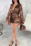 Leopard Print Fashion Sexy Leopard Printing V Neck Regular Romper