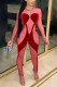 Red Fashion Sexy Patchwork Solid See-through O Neck Skinny Jumpsuits