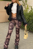 Purple Street Print Patchwork Straight Mid Waist Straight Bottoms