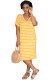 Yellow Sweet Fashion adult Cap Sleeve Short Sleeves O neck Step Skirt Knee-Length Striped Patchwo