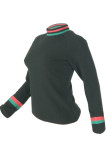 White O Neck Long Sleeve Print Patchwork Long Sleeve Tops