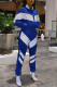 Royal Blue Casual Sportswear Patchwork Basic Zipper Collar Long Sleeve Two Pieces