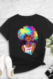 Black Fashion Casual Print Basic O Neck T-Shirts