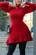 Red Fashion Casual Solid Basic Turtleneck Long Sleeve Dress