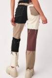 Coffee Fashion Casual Street Patchwork Split Joint Buttons Pants High Waist Denim