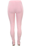 White Pink Light Blue Elastic Fly Sleeveless Mid Patchwork Solid Split Skinny Pants Bottoms