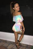 multicolor Fashion Sexy Hollow bandage Ruffled Polyester one word collar Rompers