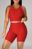Red Sportswear Solid Patchwork O Neck Sleeveless Two Pieces