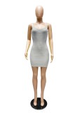 Yellow Fashion Sexy Solid Basic O Neck Vest Dress