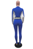 Blue Casual Solid Split Joint Turndown Collar Long Sleeve Two Pieces
