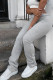 Light Gray Casual Solid Fold Regular High Waist Pencil Bottoms