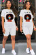 White Fashion Sexy adult Ma'am Letter Patchwork Print head portrait Two Piece Suits pencil Short Sleeve Two Pieces