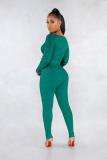 Green Casual Fashion adult Patchwork Bandage Solid Two Piece Suits pencil Long Sleeve Two-piece Pa