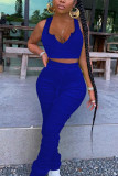 Blue Sexy British Style Solid Fold V Neck Sleeveless Short Two Pieces