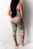 Multicolor Sexy Patchwork Tie-dye U Neck Skinny Jumpsuits