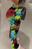 Green Pink Orange Multi-color knit Elastic Fly Mid Print pencil Pants Bottoms