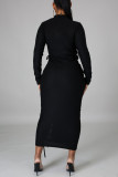 Black Sexy Solid Bandage Hollowed Out O Neck Dresses