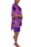 Red Polyester Fashion Sexy adult Ma'am Print Tie Dye Two Piece Suits pencil Short Sleeve Two Pieces