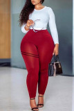 Red Casual Sportswear Solid Basic Skinny High Waist Trousers