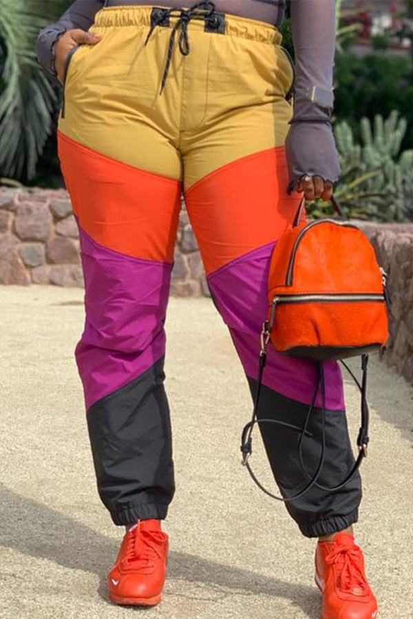Colour Casual Color Block Patchwork Harlan Mid Waist Harlan Patchwork Bottoms