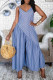 Blue Sexy Casual Striped Print Backless V Neck Sling Dress