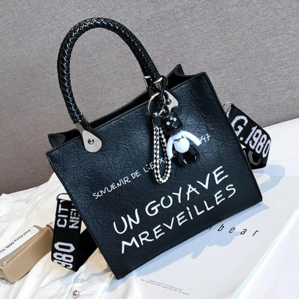 Black Fashion Casual Letter Print Messenger Bag