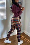 Multicolor Casual Plaid Print Patchwork Straight Low Waist Bottoms