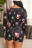 Black Sexy Living Polyester Knitting Character Print Buttons U Neck Plus Size