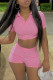 Pink Fashion Casual Solid Basic Turndown Collar Short Sleeve Two Pieces