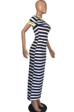 Yellow Fashion Casual Red Green Yellow Cap Sleeve Short Sleeves O neck Step Skirt Ankle-Length Striped Print Dresses