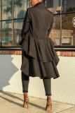 Black Turndown Collar Long Sleeve asymmetrical Patchwork Blouses & Shirts
