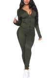 Army Green Fashion Sexy Adult Polyester Solid Split Joint Hooded Collar Long Sleeve Regular Sleeve Regular Two Pieces