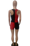 Black Red Casual Sportswear Patchwork Basic O Neck Sleeveless Two Pieces