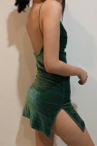 Burgundy Sexy Gradual Change Patchwork Backless Fold Spaghetti Strap Straight Dresses