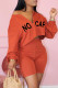 Orange Fashion Casual Letter Print Basic V Neck Long Sleeve Two Pieces
