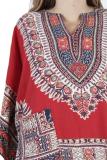 Red and yellow Polyester Fashion adult Sexy Bat sleeve Half Sleeves O neck Swagger Mini Patchwork Print