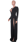 Red Sexy Solid High Opening Hot Drill V Neck Evening Dress Dresses