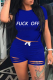 Blue Casual Print Ripped Patchwork O Neck Short Sleeve Two Pieces