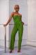 Green Casual Fashion Solid Striped Asymmetrical Sleeveless Wrapped Jumpsuits