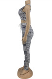 Pink Fashion Casual Print Basic U Neck Sleeveless Two Pieces