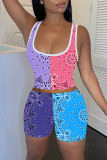Purple Fashion Casual Print Basic U Neck Sleeveless Two Pieces